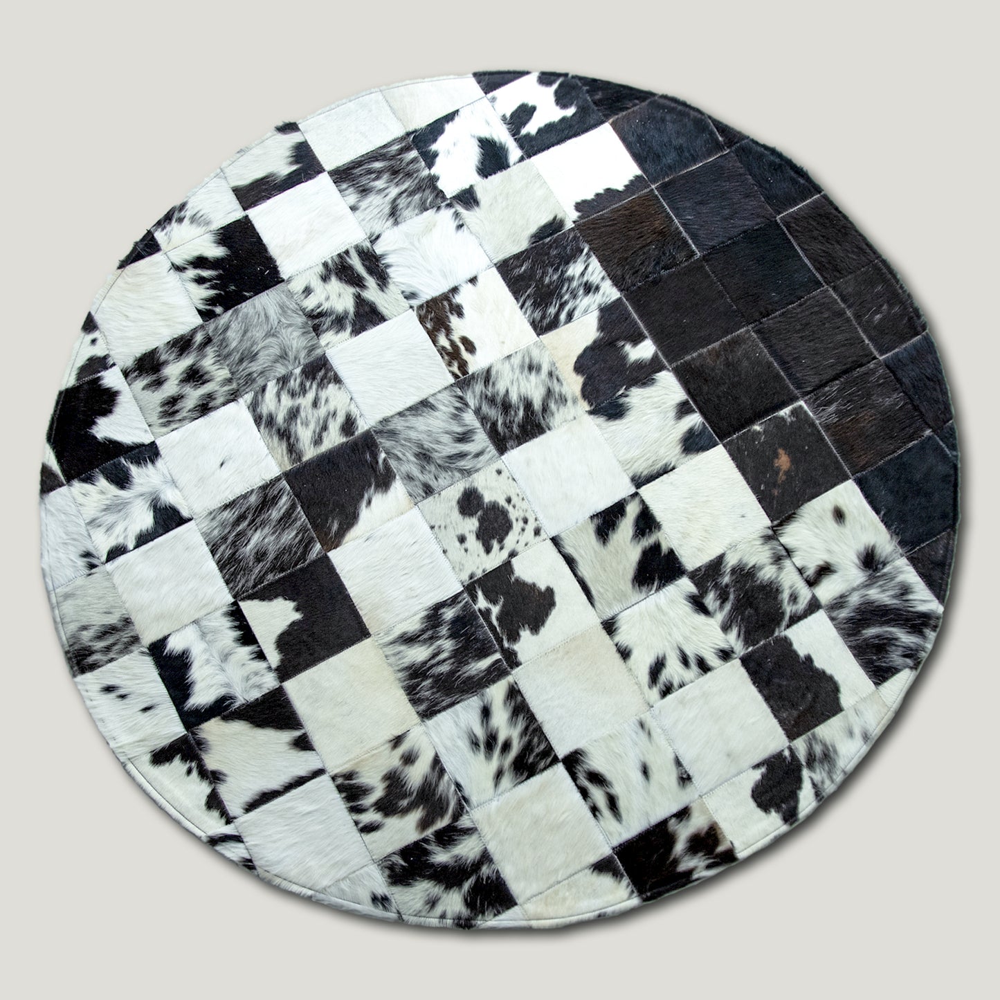 Squared Rounded Dark & White Patchwork Rug #A108 by Hide Hoof