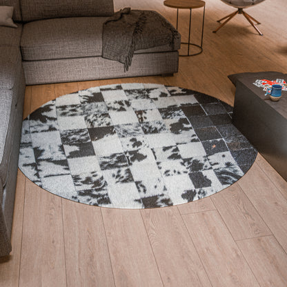 Squared Rounded Dark & White Patchwork Rug #A108 by Hide Hoof