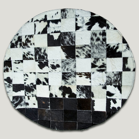 Squared Rounded Dark & White Patchwork Rug #A108 by Hide Hoof