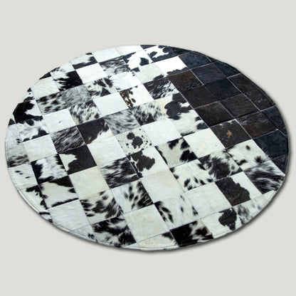 Squared Rounded Dark & White Patchwork Rug #A108 by Hide Hoof