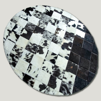 Squared Rounded Dark & White Patchwork Rug #A108 by Hide Hoof