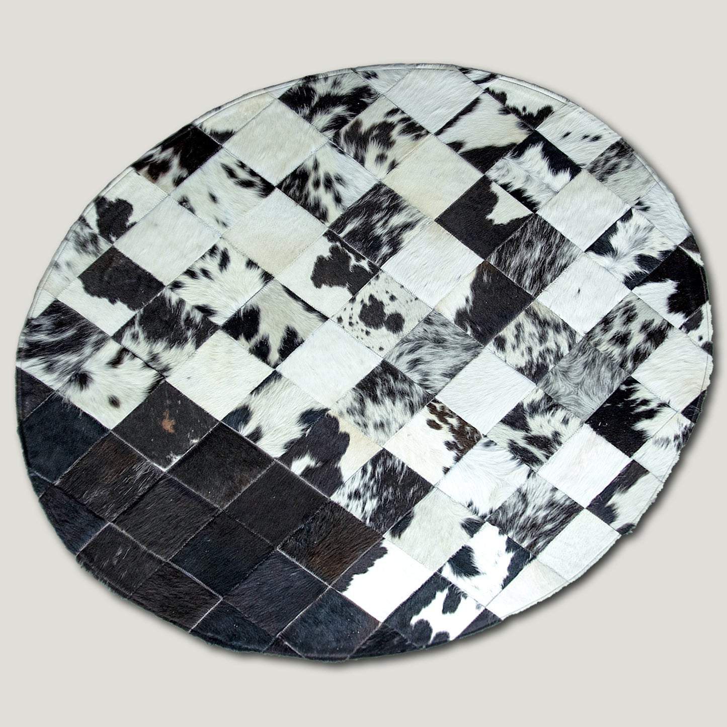 Squared Rounded Dark & White Patchwork Rug #A108 by Hide Hoof