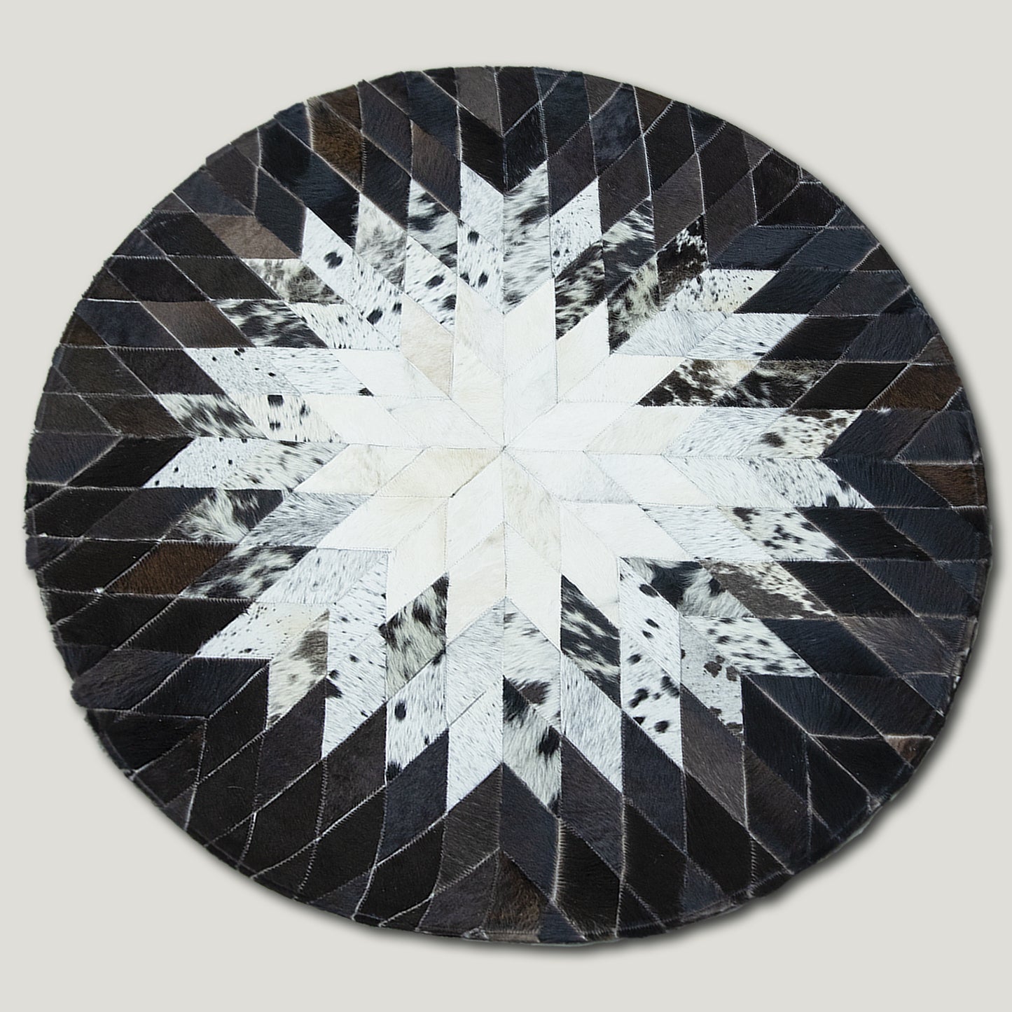 Spear Rounded Dark & White Patchwork Rug #A105 by Hide Hoof