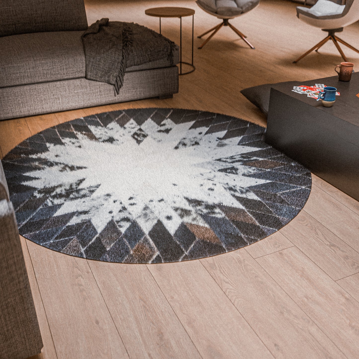 Spear Rounded Dark & White Patchwork Rug #A105 by Hide Hoof