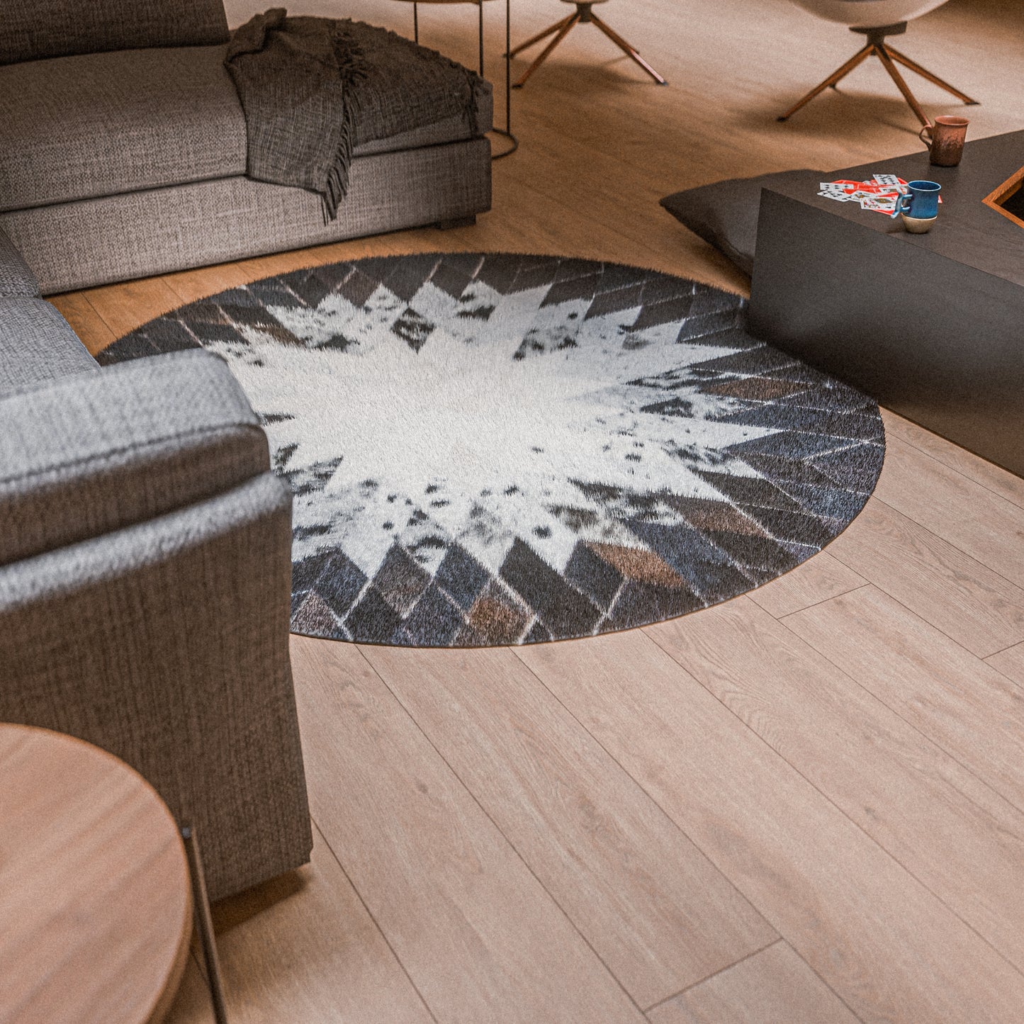 Spear Rounded Dark & White Patchwork Rug #A105 by Hide Hoof