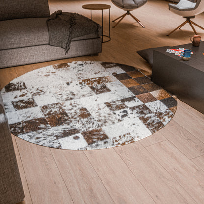 Squared Rounded Tricolor Patchwork Rug #A103 by Hide Hoof