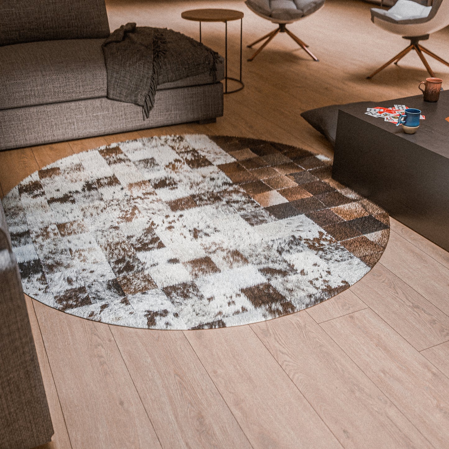 Squared Rounded Tricolor Patchwork Rug #A104 by Hide Hoof