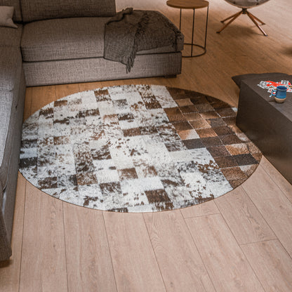 Squared Rounded Tricolor Patchwork Rug #A104 by Hide Hoof