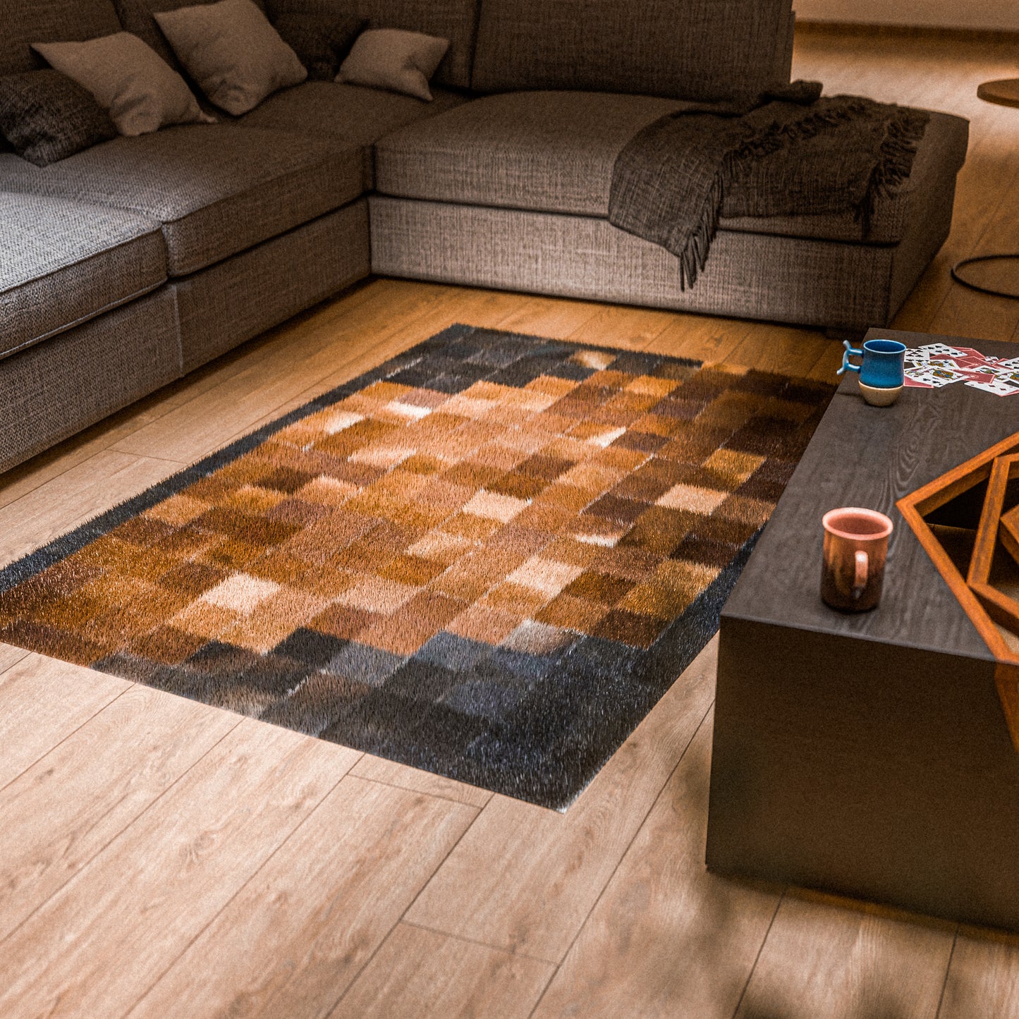 Squared Duo-Color Patchwork Rug #A152 by Hide Hoof