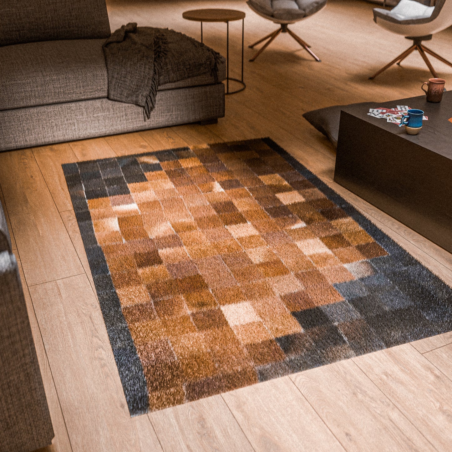 Squared Duo-Color Patchwork Rug #A152 by Hide Hoof