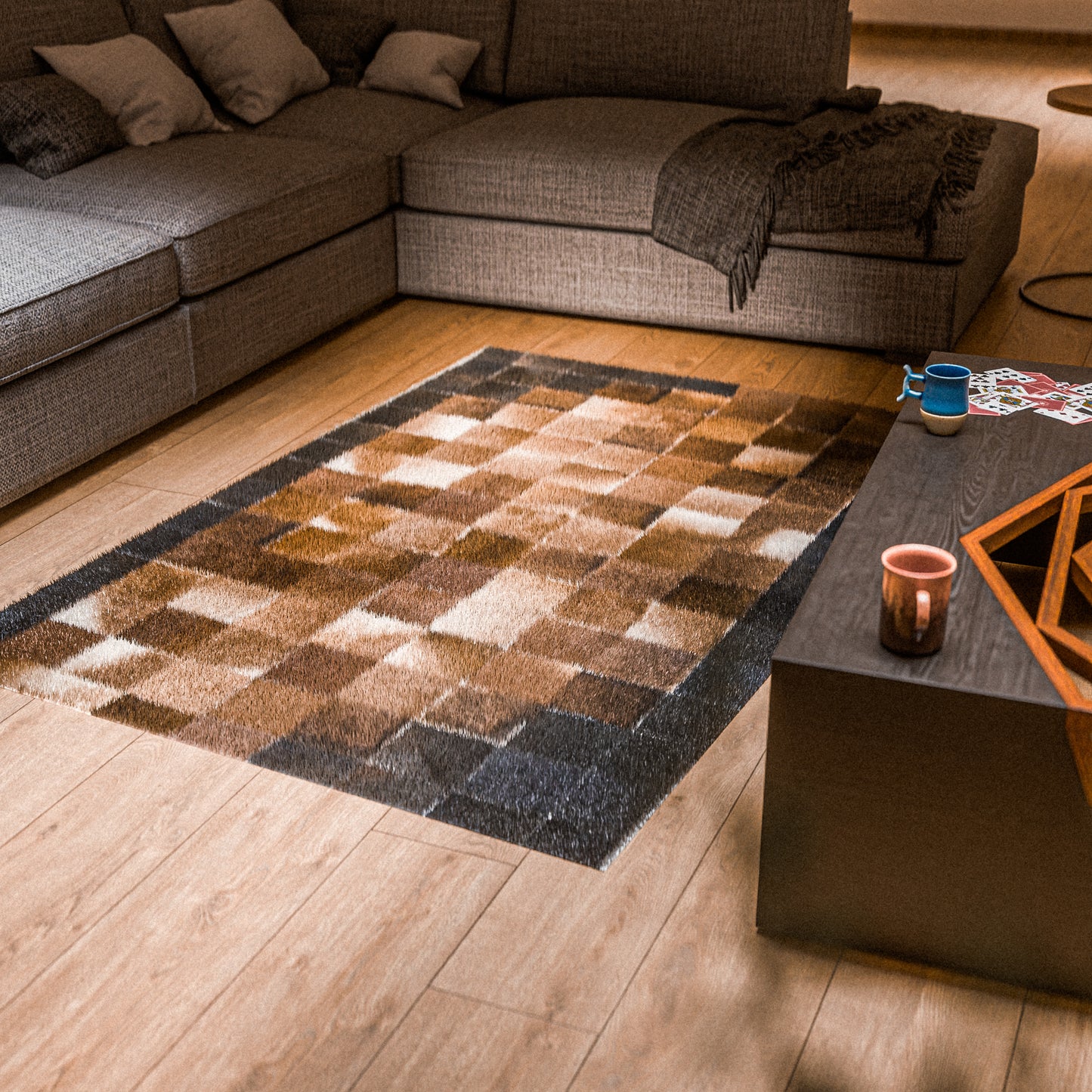 Squared Tricolor Patchwork Rug #A151 by Hide Hoof