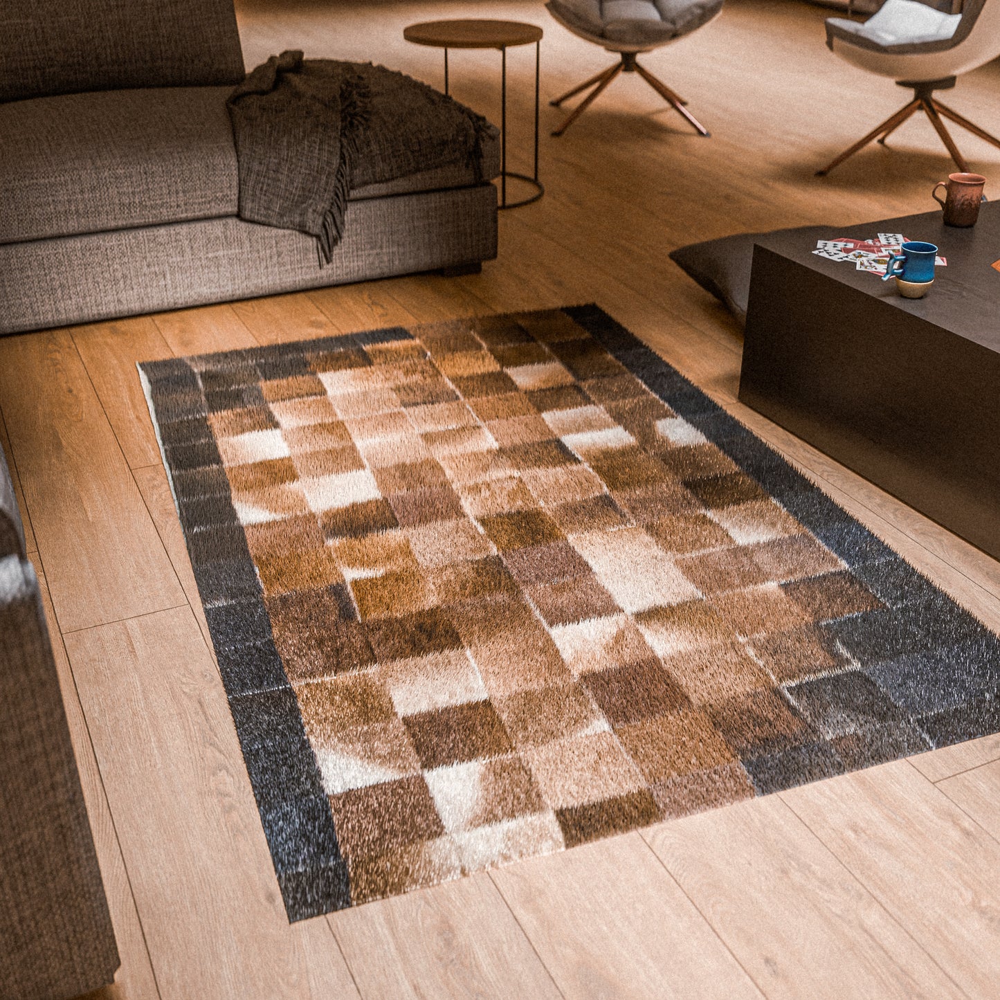 Squared Tricolor Patchwork Rug #A151 by Hide Hoof