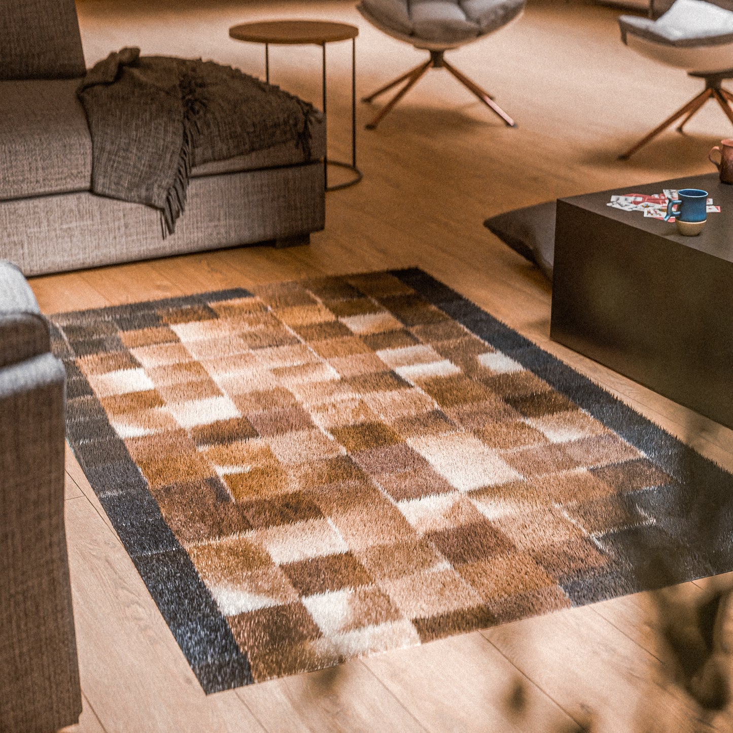 Squared Tricolor Patchwork Rug #A151 by Hide Hoof