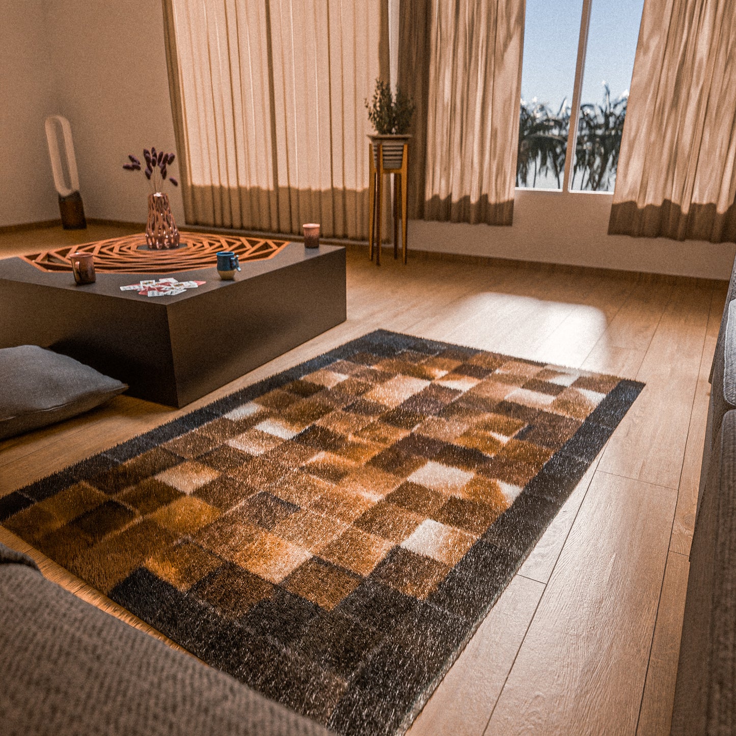 Squared Tricolor Patchwork Rug #A151 by Hide Hoof