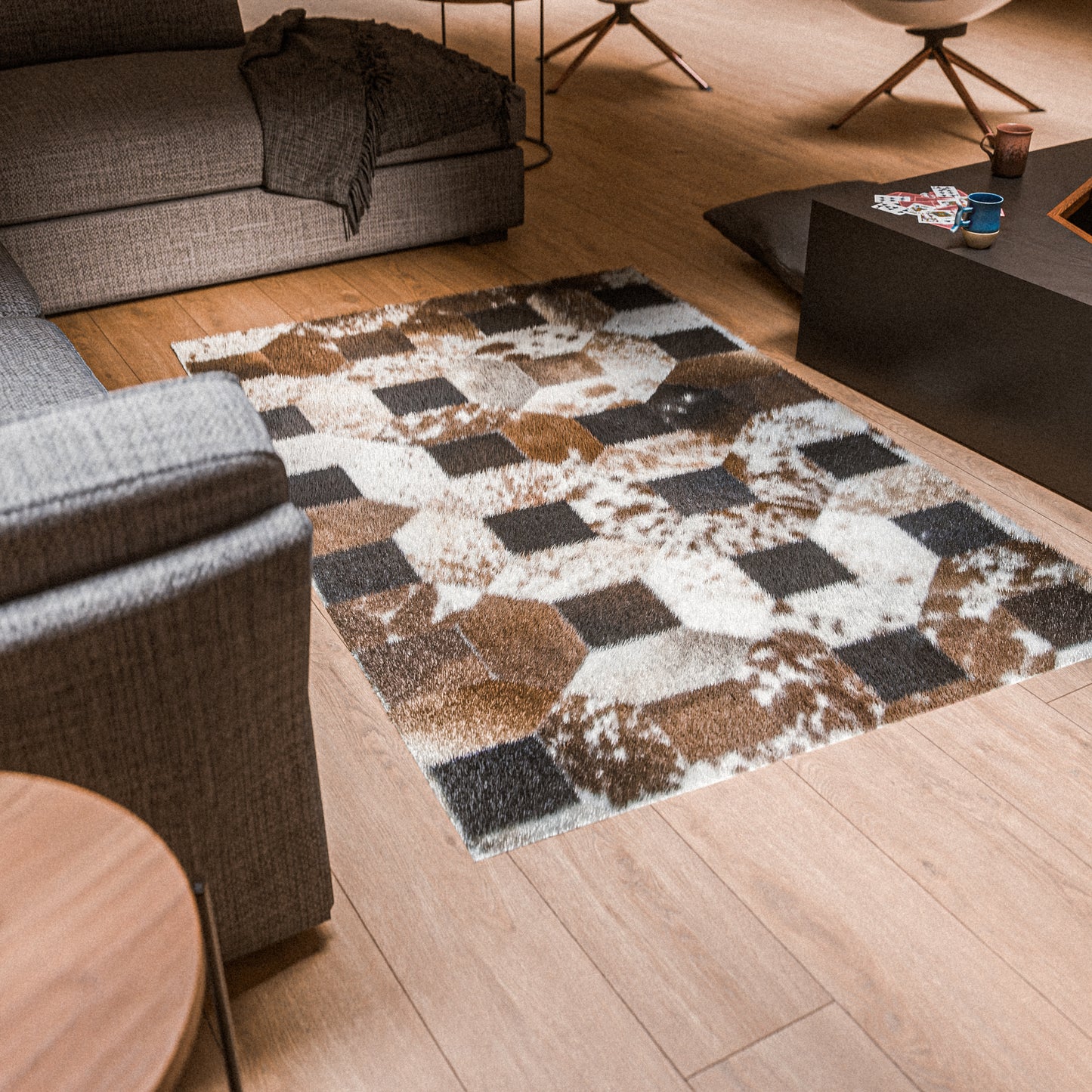 Tricolor Squared-Dotted Patchwork Rug #A157 by Hide Hoof