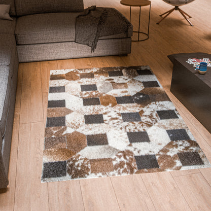 Tricolor Squared-Dotted Patchwork Rug #A157 by Hide Hoof