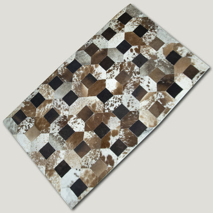 Tricolor Squared-Dotted Patchwork Rug #A156 by Hide Hoof