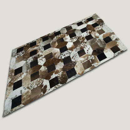 Tricolor Squared-Dotted Patchwork Rug #A156 by Hide Hoof