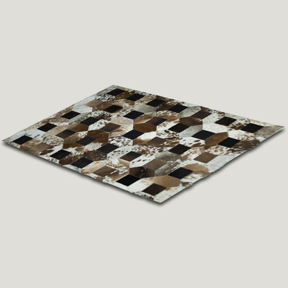 Tricolor Squared-Dotted Patchwork Rug #A156 by Hide Hoof