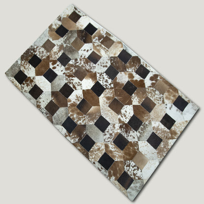 Tricolor Squared-Dotted Patchwork Rug #A156 by Hide Hoof