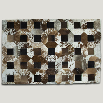 Tricolor Squared-Dotted Patchwork Rug #A156 by Hide Hoof