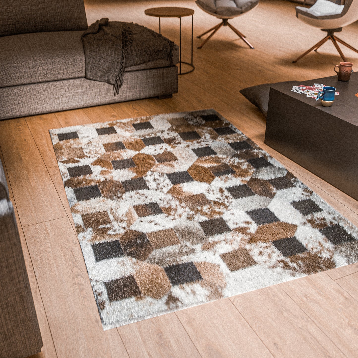 Tricolor Squared-Dotted Patchwork Rug #A156 by Hide Hoof