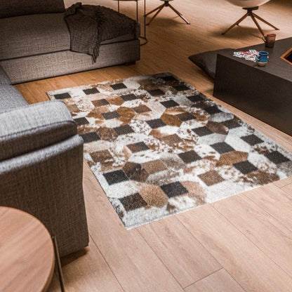 Tricolor Squared-Dotted Patchwork Rug #A156 by Hide Hoof