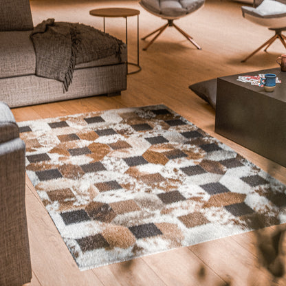 Tricolor Squared-Dotted Patchwork Rug #A156 by Hide Hoof