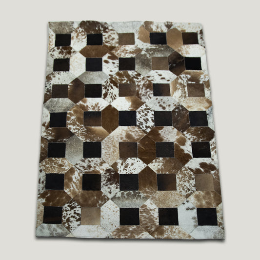 Tricolor Squared-Dotted Patchwork Rug #A156 by Hide Hoof