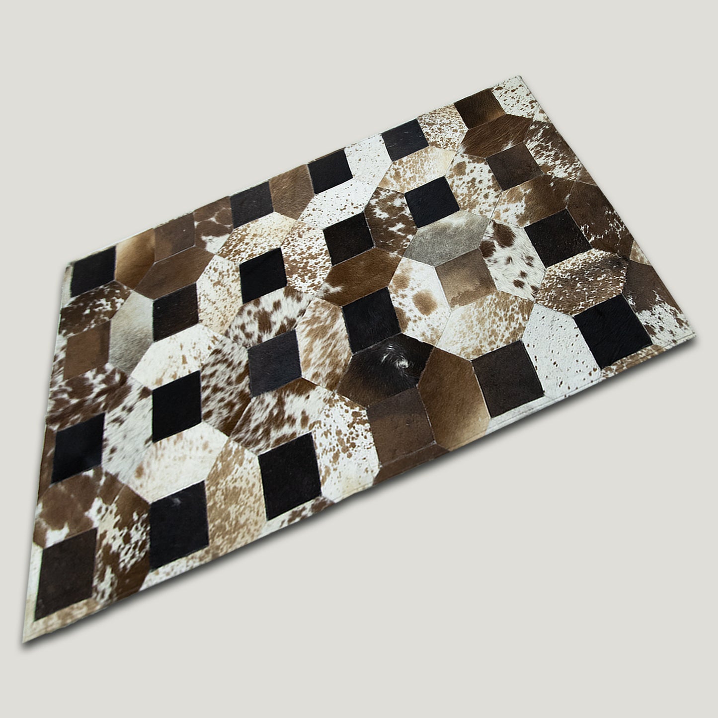 Tricolor Squared-Dotted Patchwork Rug #A157 by Hide Hoof