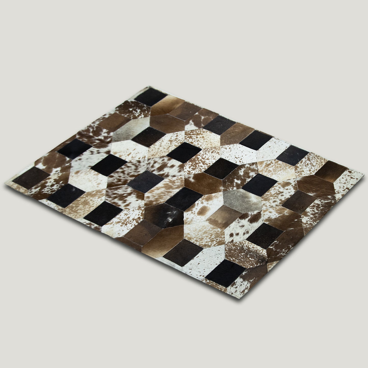 Tricolor Squared-Dotted Patchwork Rug #A157 by Hide Hoof