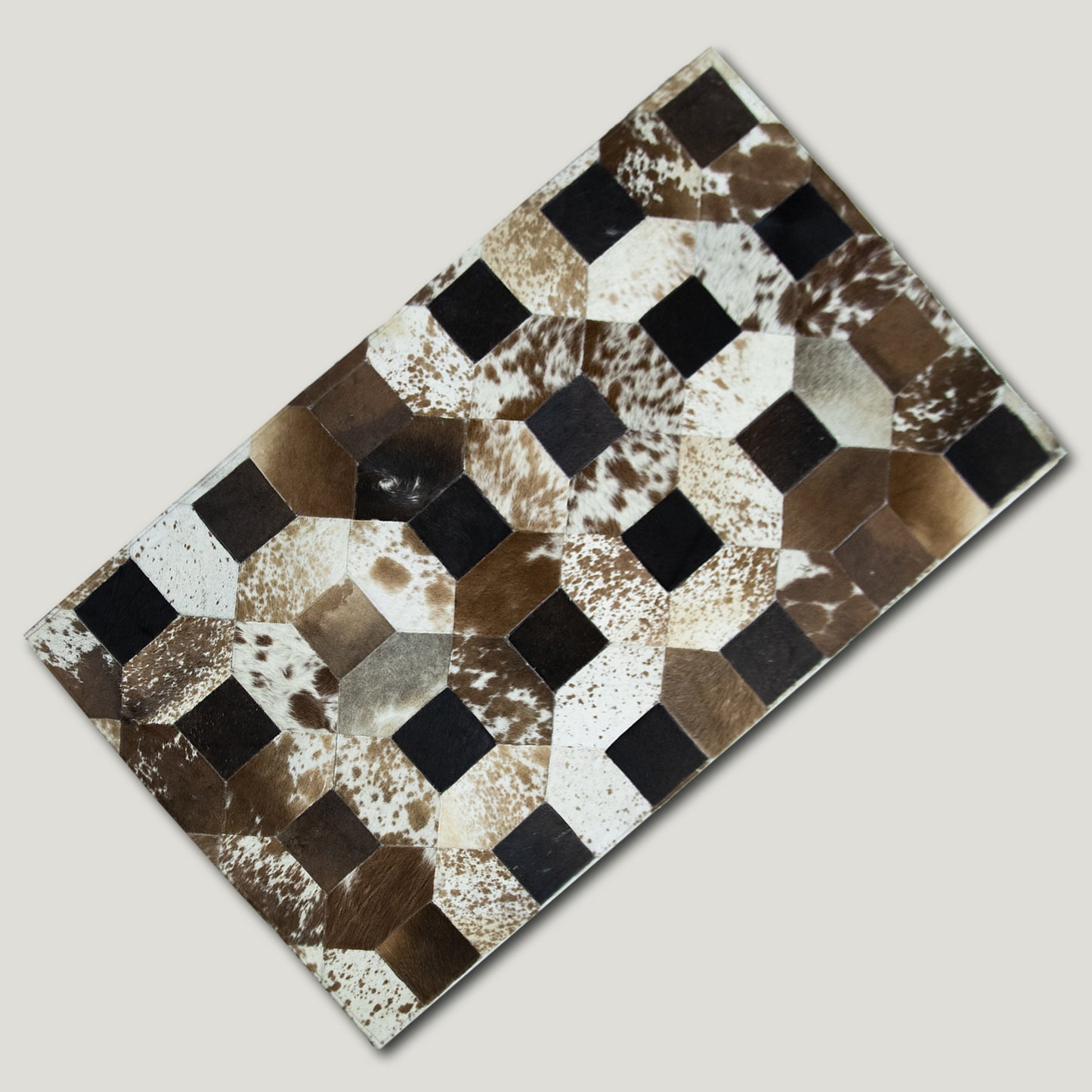 Tricolor Squared-Dotted Patchwork Rug #A157 by Hide Hoof