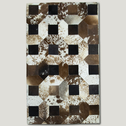 Tricolor Squared-Dotted Patchwork Rug #A157 by Hide Hoof