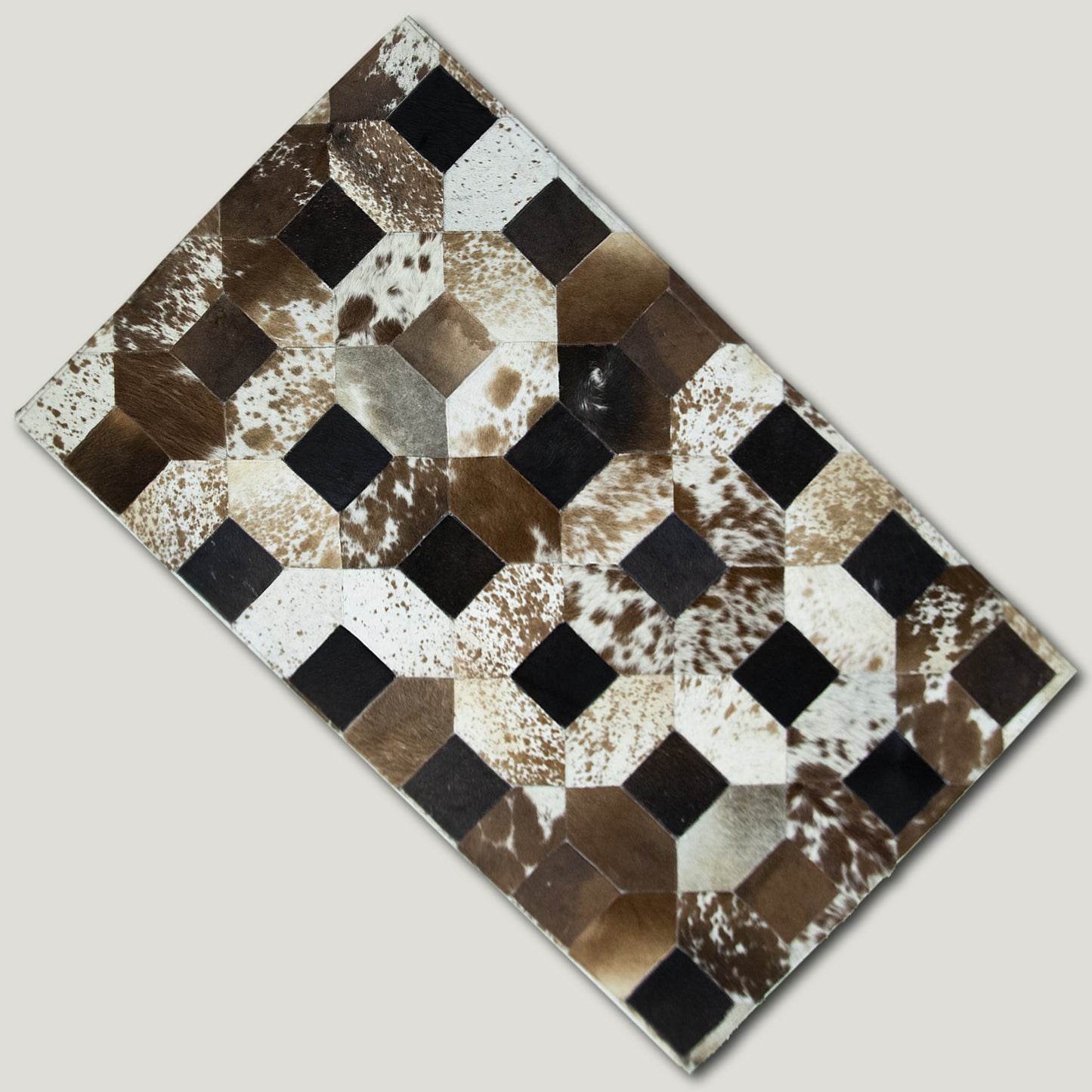 Tricolor Squared-Dotted Patchwork Rug #A157 by Hide Hoof