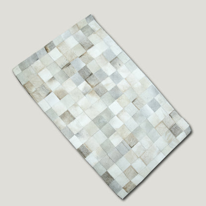 White & Grey Patchwork Rug #A154 by Hide Hoof