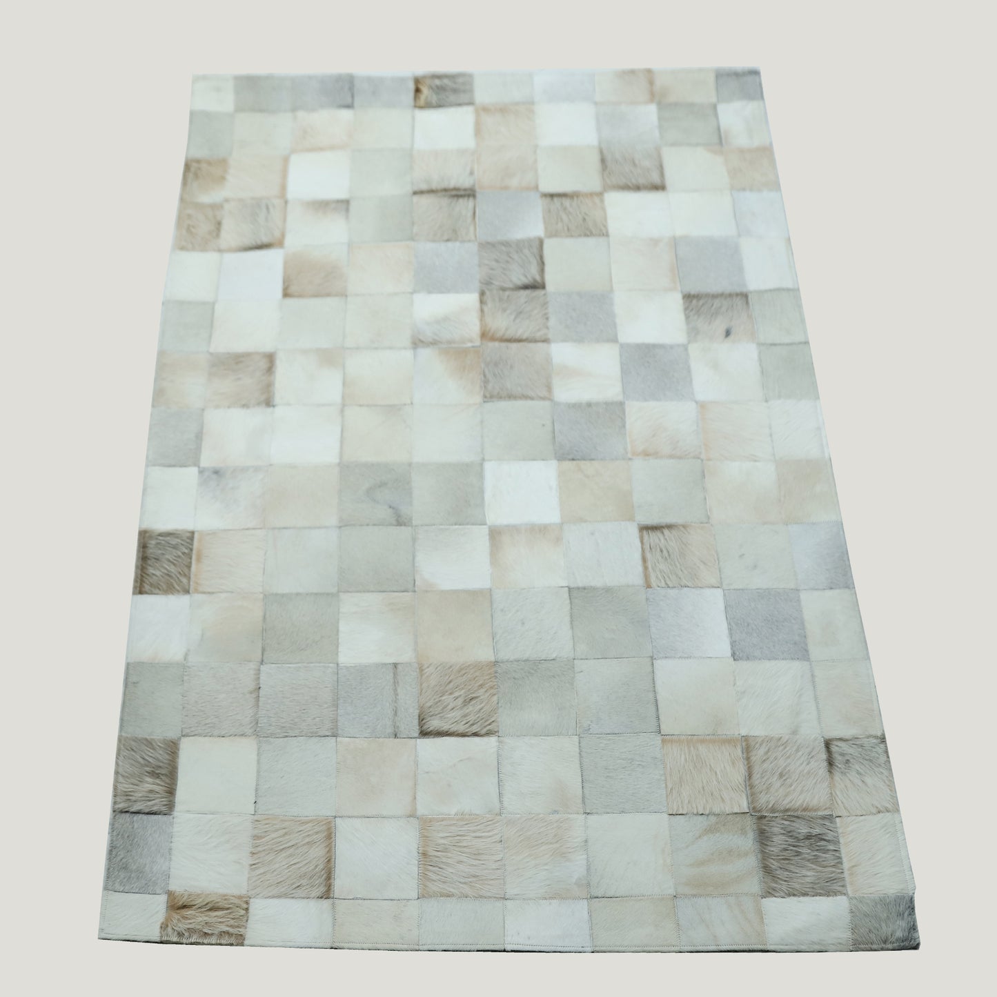 White & Grey Patchwork Rug #A154 by Hide Hoof