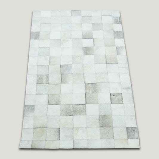 White & Grey Patchwork Rug #A153 by Hide Hoof