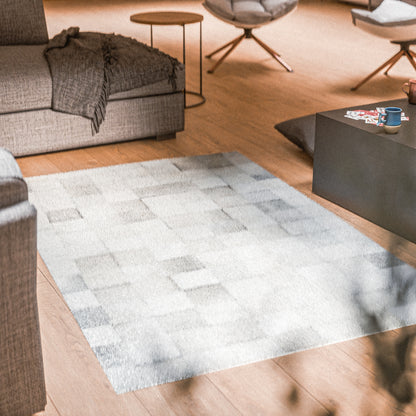 White & Grey Patchwork Rug #A153 by Hide Hoof