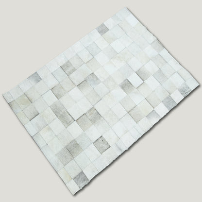 White & Grey Patchwork Rug #A153 by Hide Hoof