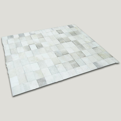 White & Grey Patchwork Rug #A153 by Hide Hoof