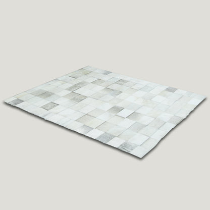 White & Grey Patchwork Rug #A153 by Hide Hoof