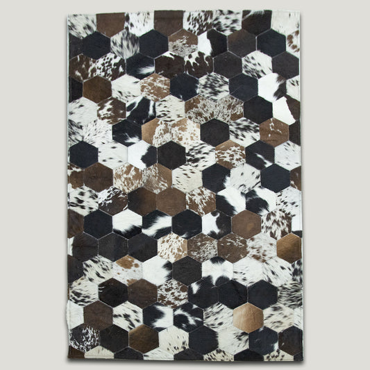 Tricolor Hexa-Dotted Patchwork Rug #A155 by Hide Hoof