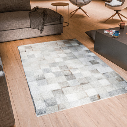 White & Grey Patchwork Rug #A154 by Hide Hoof