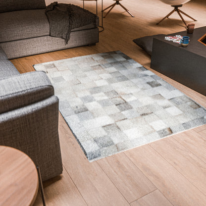 White & Grey Patchwork Rug #A154 by Hide Hoof