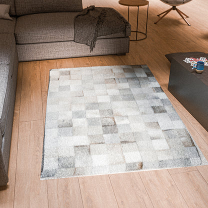 White & Grey Patchwork Rug #A154 by Hide Hoof