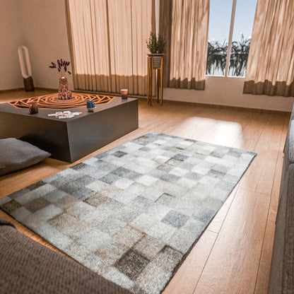 White & Grey Patchwork Rug #A154 by Hide Hoof