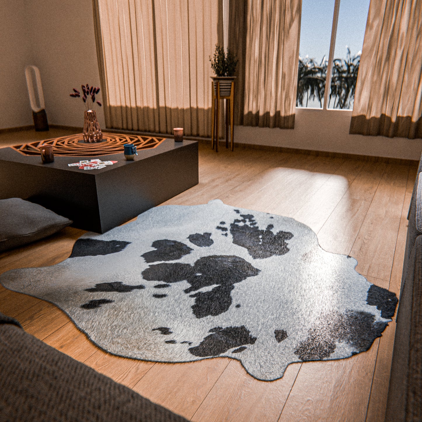 Oval Black & White Cowhide Rug #A006 by Hide Hoof