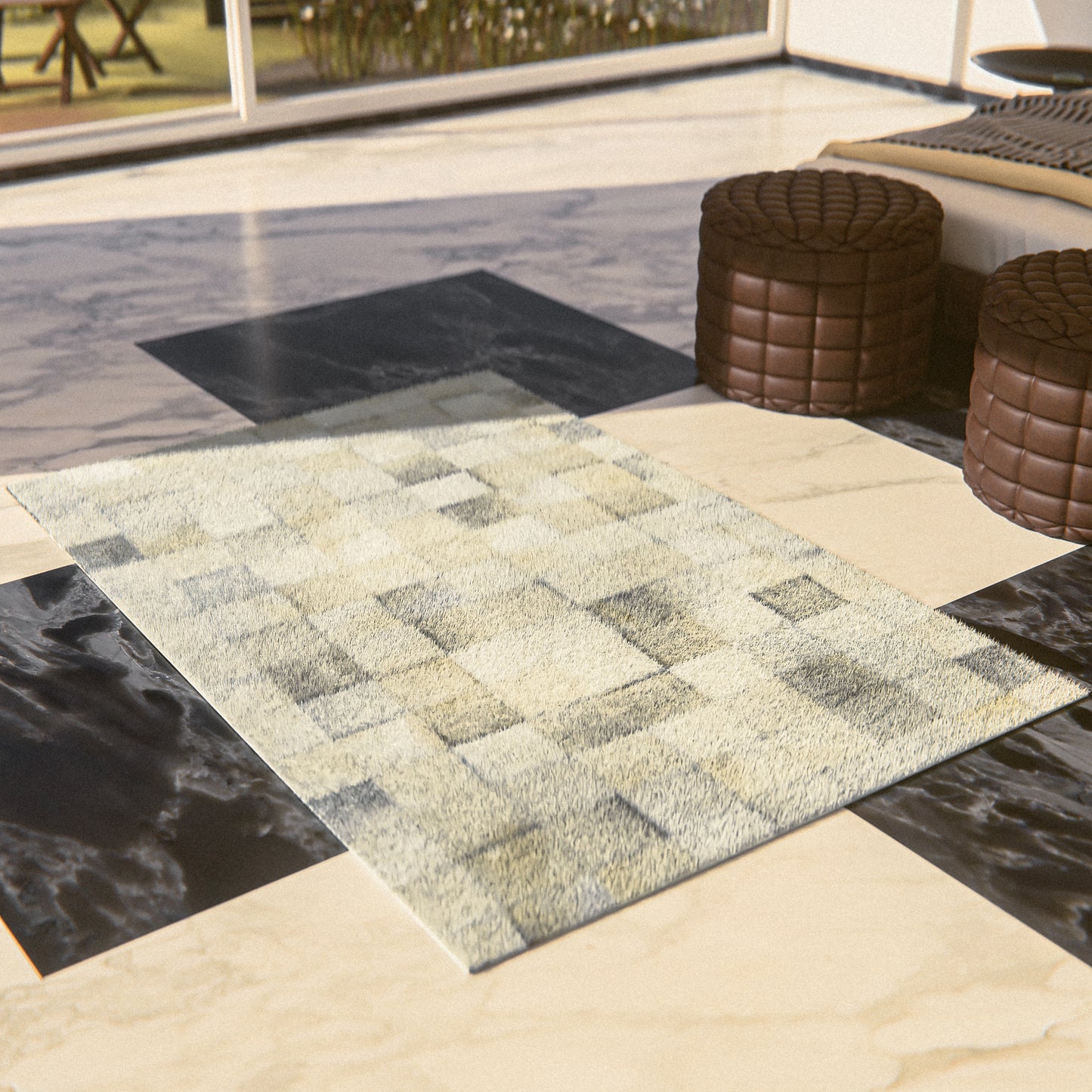 White & Grey Patchwork Rug #A153 by Hide Hoof