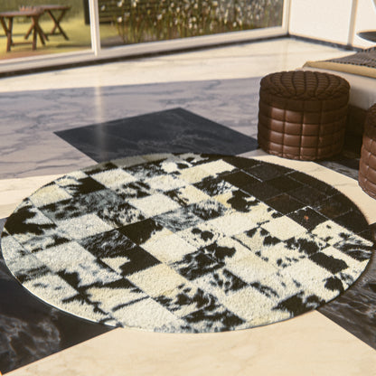 Squared Rounded Dark & White Patchwork Rug #A108 by Hide Hoof