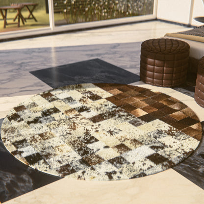 Squared Rounded Tricolor Patchwork Rug #A104 by Hide Hoof